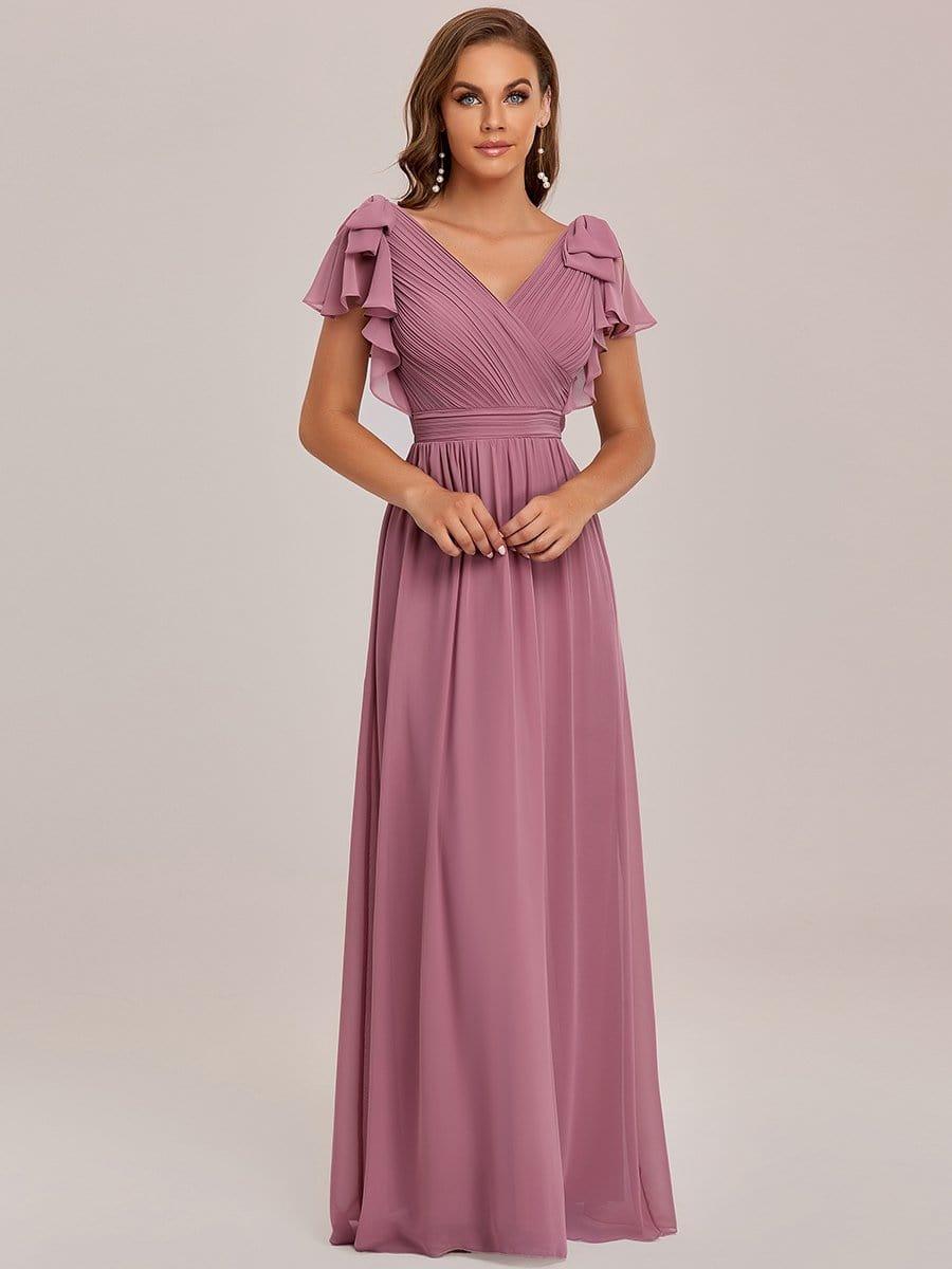 Modern Pleated A-Line Ruffles Sleeves Chiffon Evening Dress
