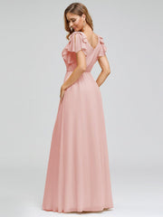 Modern Pleated A-Line Ruffles Sleeves Chiffon Evening Dress