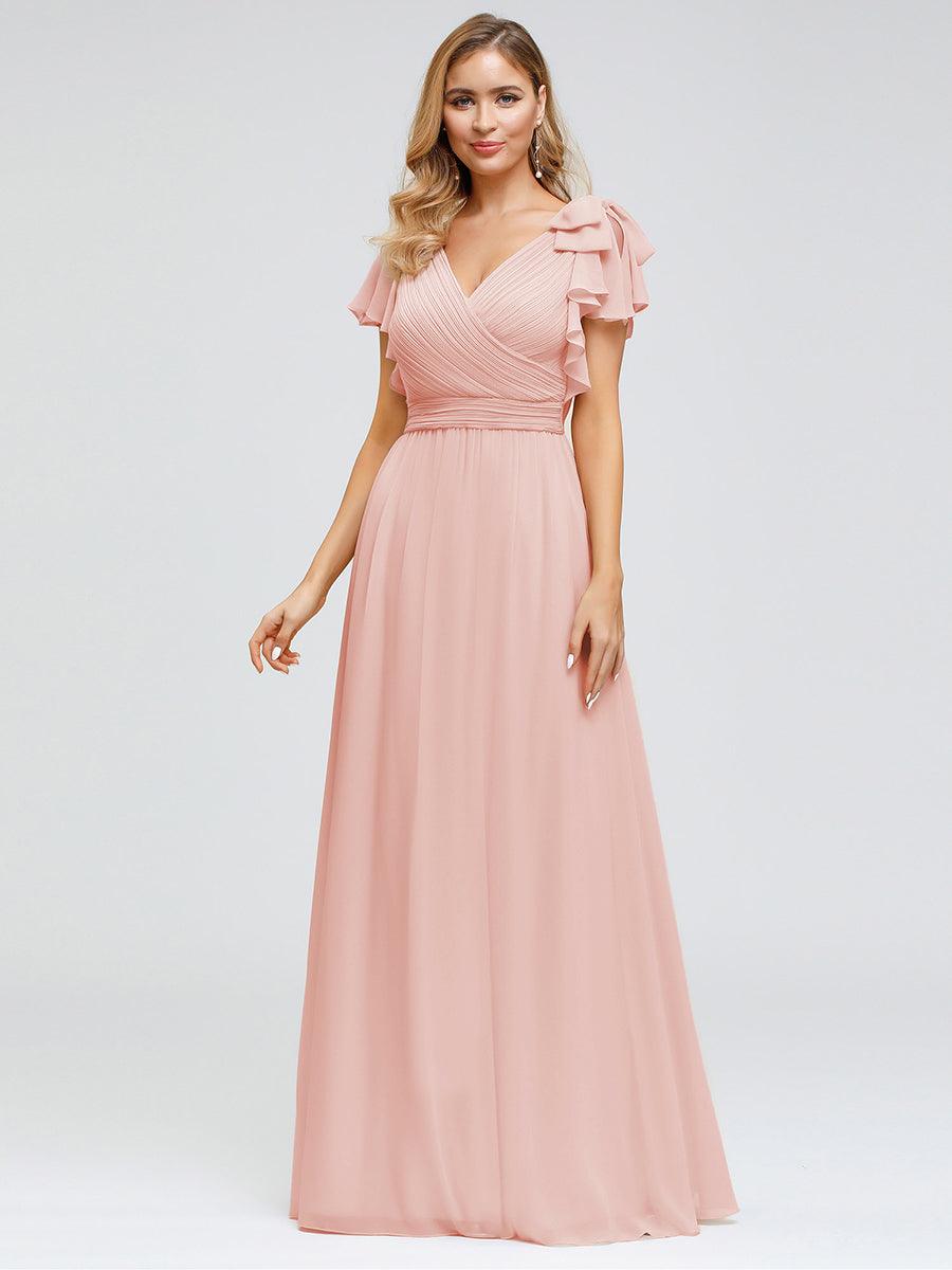 Modern Pleated A-Line Ruffles Sleeves Chiffon Evening Dress