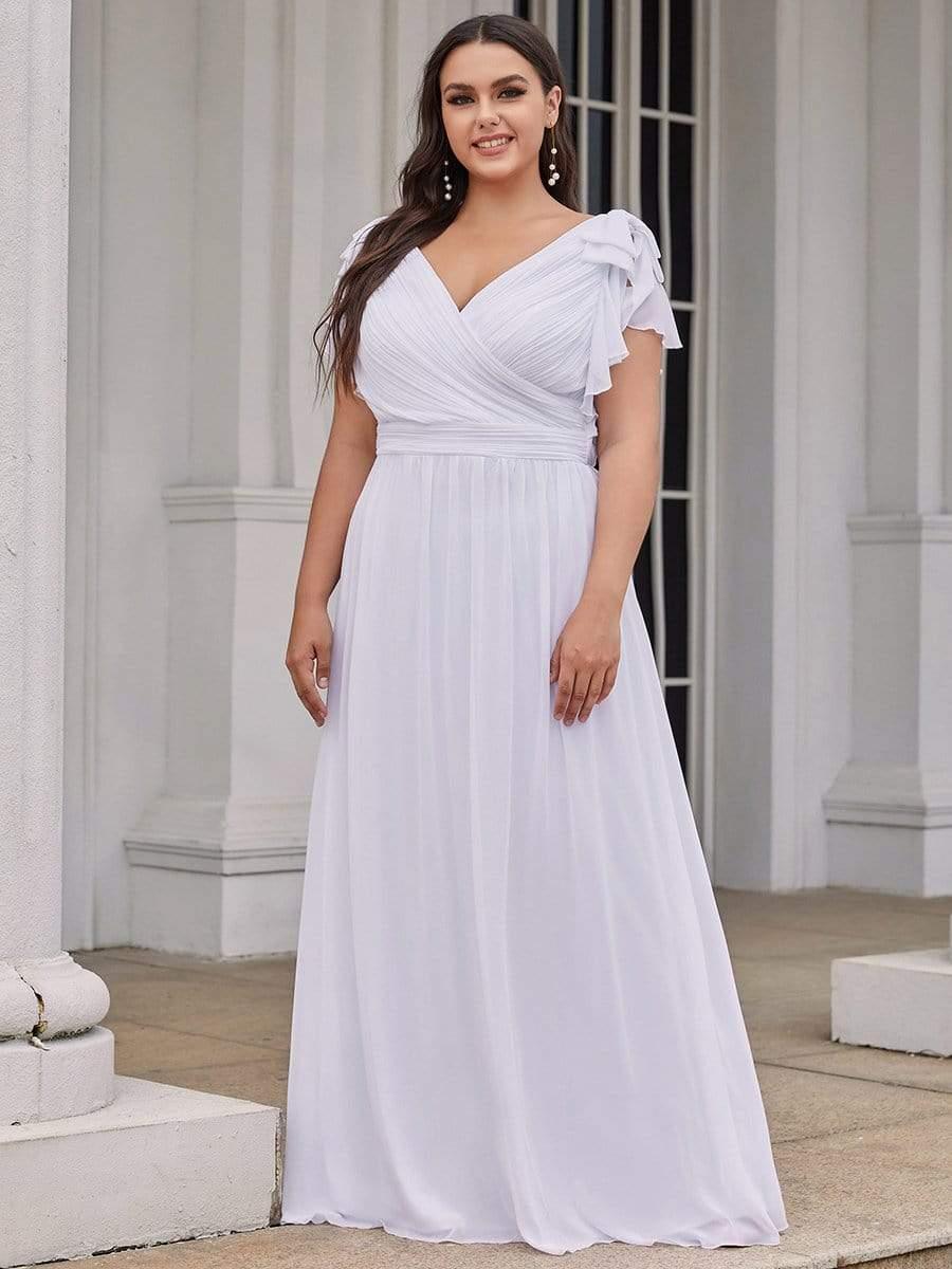 Modern Pleated A-Line Ruffles Sleeves Chiffon Evening Dress