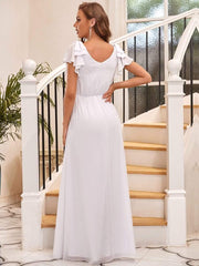 Modern Pleated A-Line Ruffles Sleeves Chiffon Evening Dress