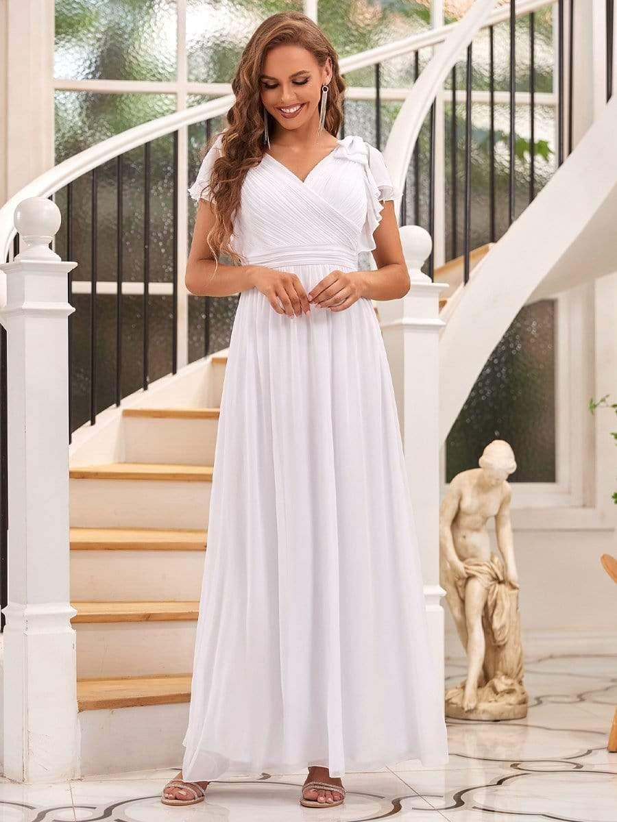 Modern Pleated A-Line Ruffles Sleeves Chiffon Evening Dress