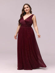 Trendy Plus Size V-Neck Floor-Length Evening Dresses