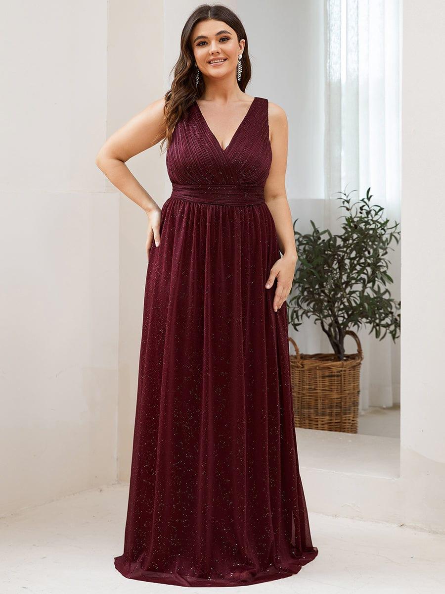 Bold V-Neck Floor-Length A-Line Tulle Evening Dresses for Party