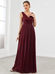 Bold V-Neck Floor-Length A-Line Tulle Evening Dresses for Party