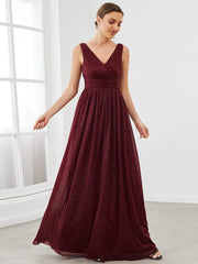 Bold V-Neck Floor-Length A-Line Tulle Evening Dresses for Party