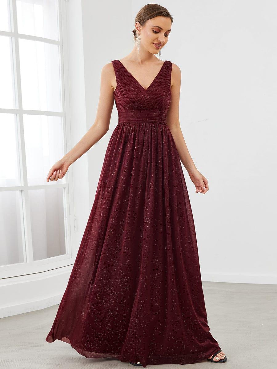Bold V-Neck Floor-Length A-Line Tulle Evening Dresses for Party