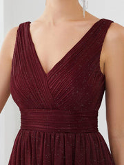 Bold V-Neck Floor-Length A-Line Tulle Evening Dresses for Party
