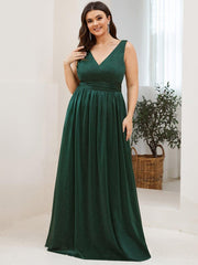 Bold V-Neck Floor-Length A-Line Tulle Evening Dresses for Party