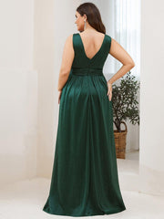 Bold V-Neck Floor-Length A-Line Tulle Evening Dresses for Party