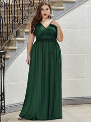 Trendy Plus Size V-Neck Floor-Length Evening Dresses