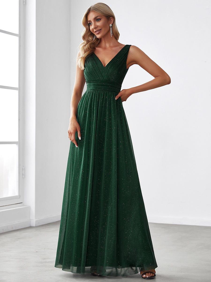 Bold V-Neck Floor-Length A-Line Tulle Evening Dresses for Party