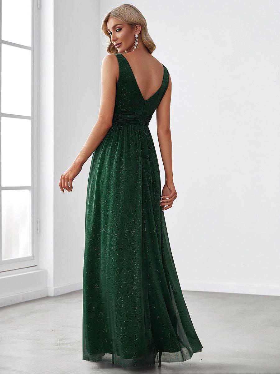 Bold V-Neck Floor-Length A-Line Tulle Evening Dresses for Party