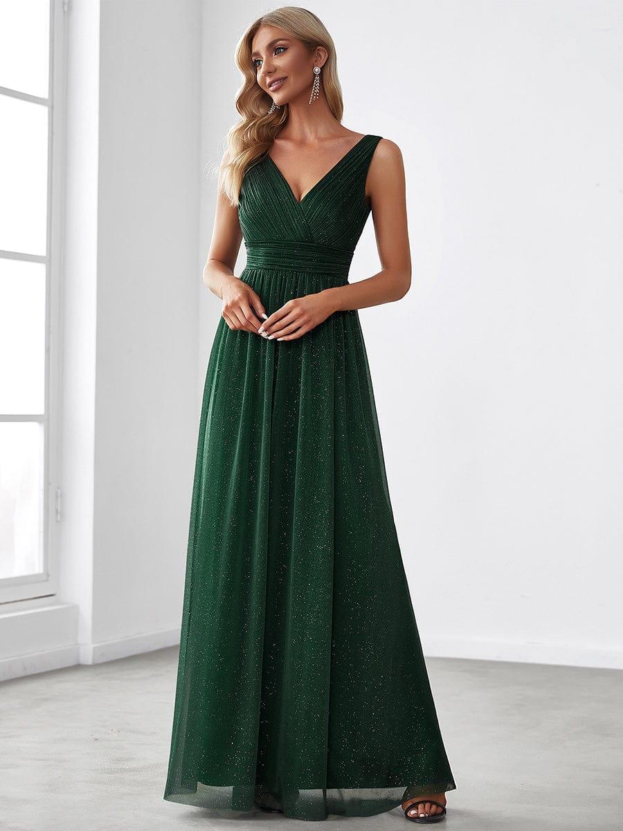 Bold V-Neck Floor-Length A-Line Tulle Evening Dresses for Party