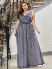 Trendy Plus Size V-Neck Floor-Length Evening Dresses