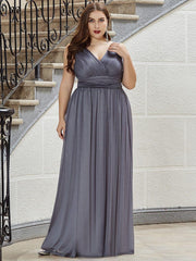 Trendy Plus Size V-Neck Floor-Length Evening Dresses