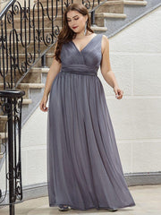 Trendy Plus Size V-Neck Floor-Length Evening Dresses