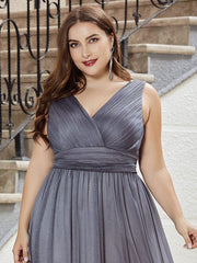 Trendy Plus Size V-Neck Floor-Length Evening Dresses
