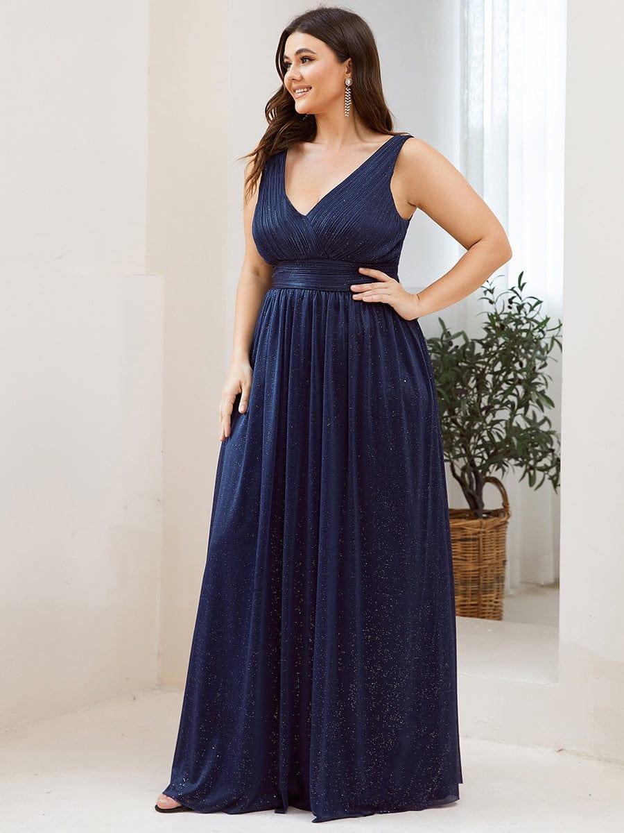 Bold V-Neck Floor-Length A-Line Tulle Evening Dresses for Party