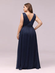 Trendy Plus Size V-Neck Floor-Length Evening Dresses