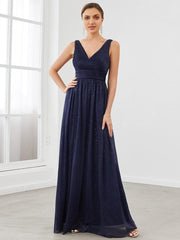 Bold V-Neck Floor-Length A-Line Tulle Evening Dresses for Party
