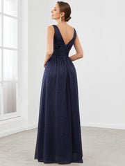 Bold V-Neck Floor-Length A-Line Tulle Evening Dresses for Party