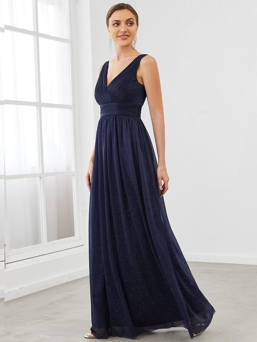 Bold V-Neck Floor-Length A-Line Tulle Evening Dresses for Party