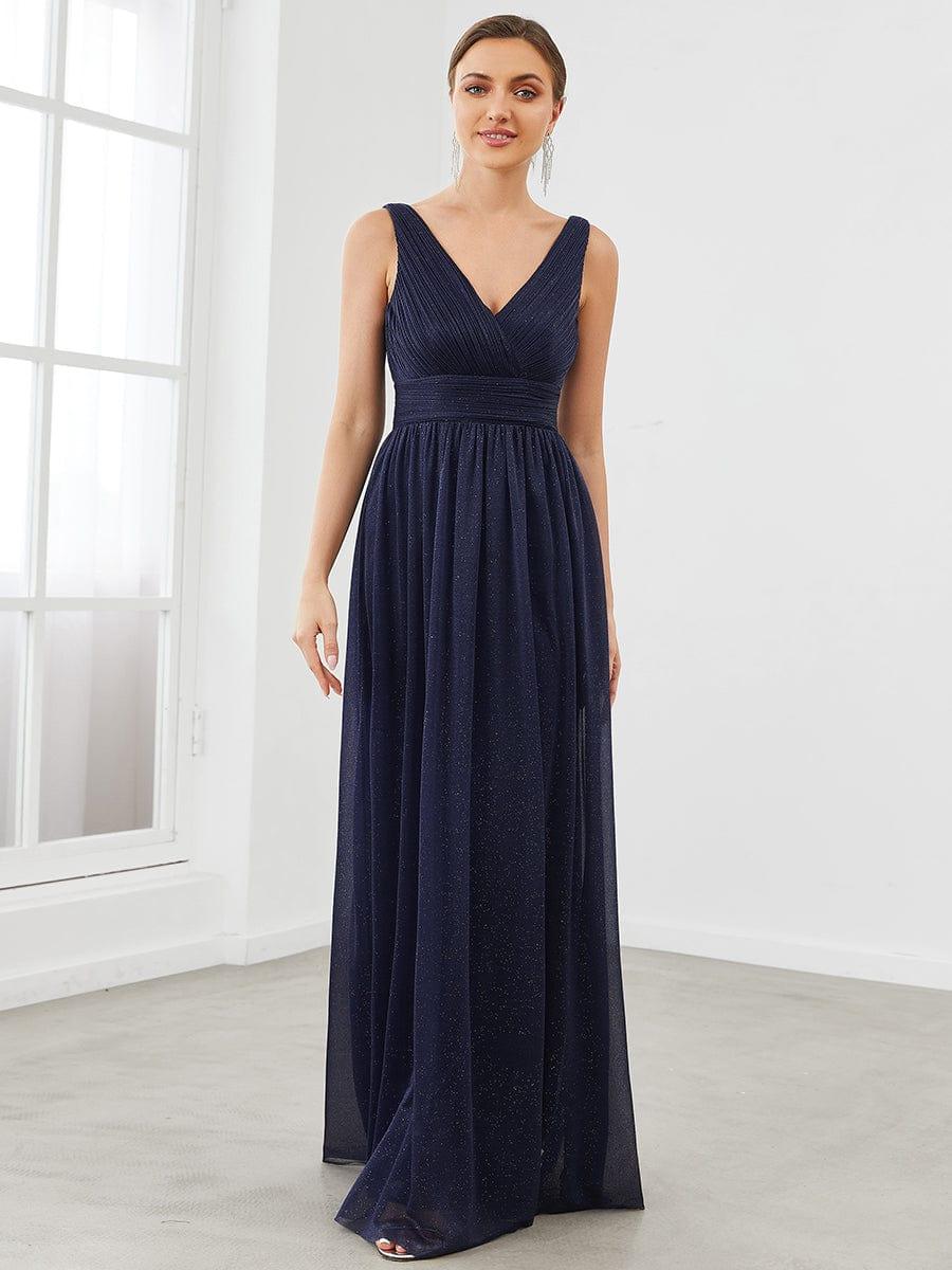 Bold V-Neck Floor-Length A-Line Tulle Evening Dresses for Party