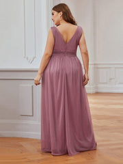Trendy Plus Size V-Neck Floor-Length Evening Dresses