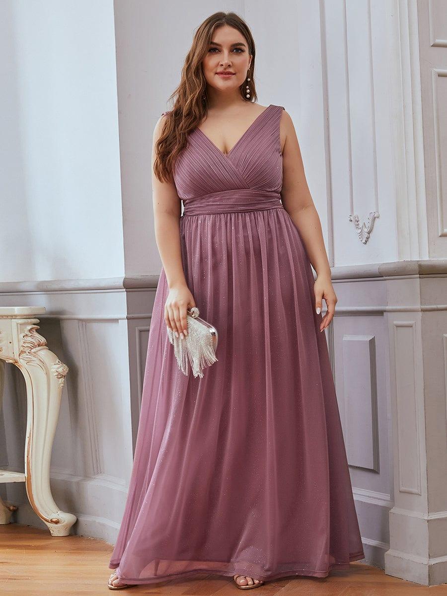 Trendy Plus Size V-Neck Floor-Length Evening Dresses