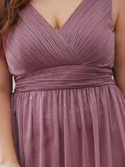 Trendy Plus Size V-Neck Floor-Length Evening Dresses