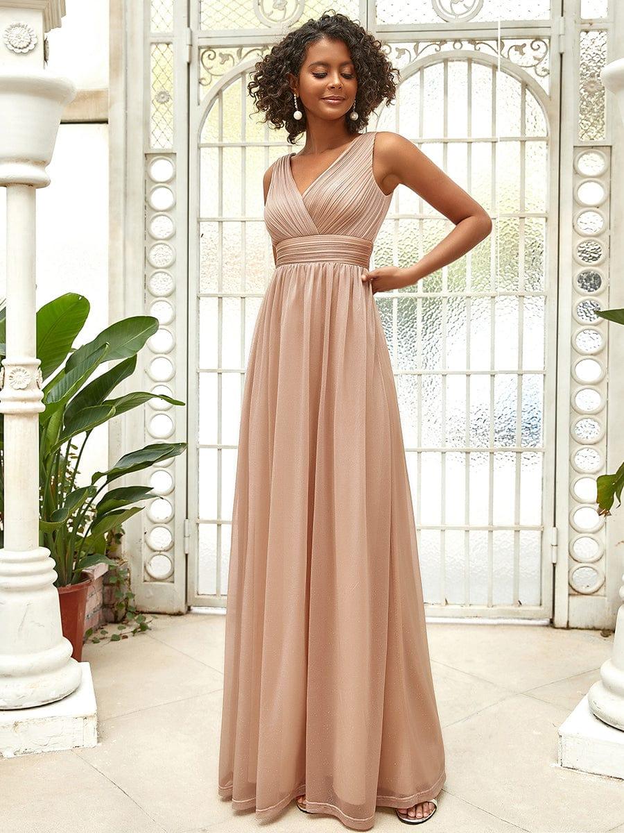 Bold V-Neck Floor-Length A-Line Tulle Evening Dresses for Party
