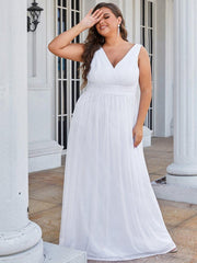 Trendy Plus Size V-Neck Floor-Length Evening Dresses