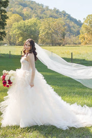Elegant Sweetheart A-Line Tulle Long Wedding Dresses with Ruffles