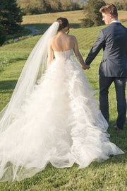 Elegant Sweetheart A-Line Tulle Long Wedding Dresses with Ruffles