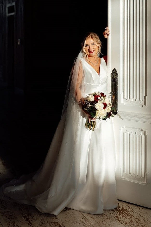 Elegant V-Neck Sleeveless A-Line Satin Wedding Dresses