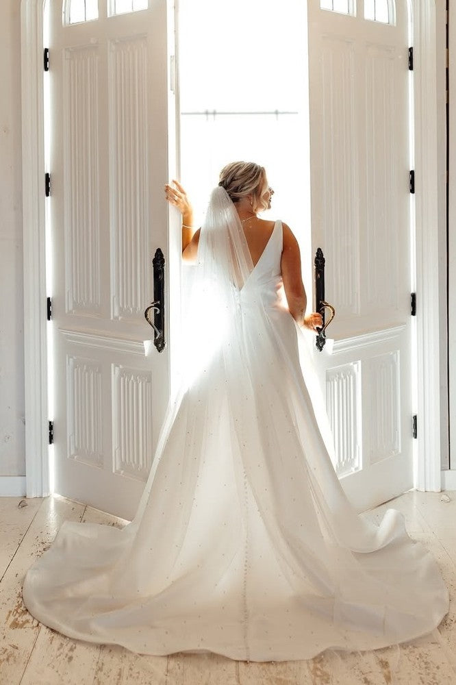 Elegant V-Neck Sleeveless A-Line Satin Wedding Dresses