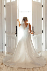 Elegant V-Neck Sleeveless A-Line Satin Wedding Dresses