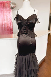Fabulous Spaghetti Straps Mermaid Split Front Prom Dresses with Ruffles
