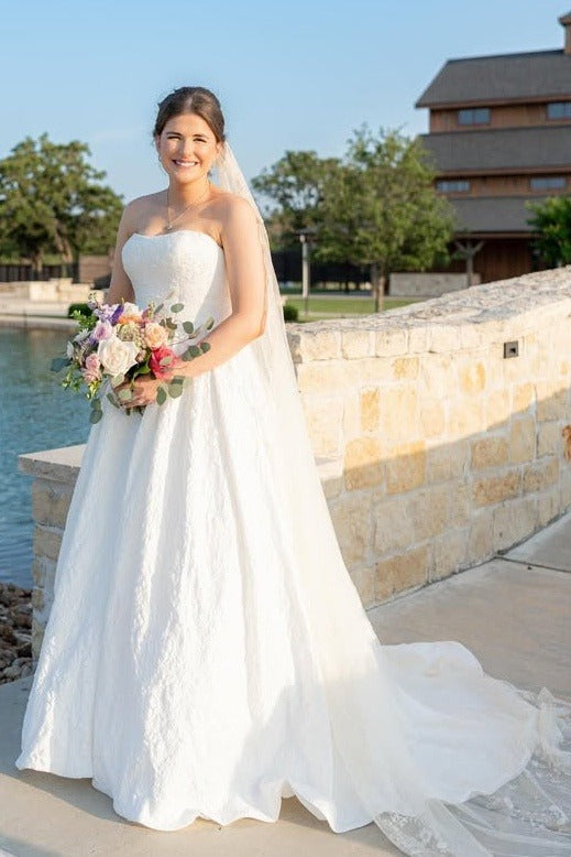 Glamorous Strapless A-Line Long Wedding Dresses with Detachable Sleeves