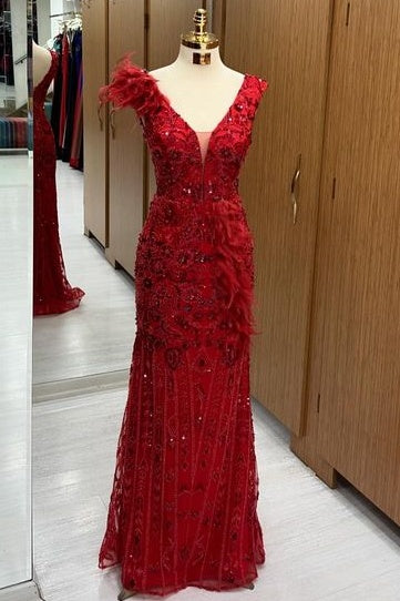 Glamorous Sweep Train Sequined Mermaid V-Neck Sleeveless Prom Dresses