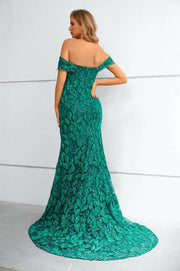 Dark Green Off-The-Shoulder Sweetheart Long Mermaid Lace Prom Dresses