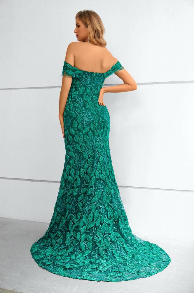 Dark Green Off-The-Shoulder Sweetheart Long Mermaid Lace Prom Dresses