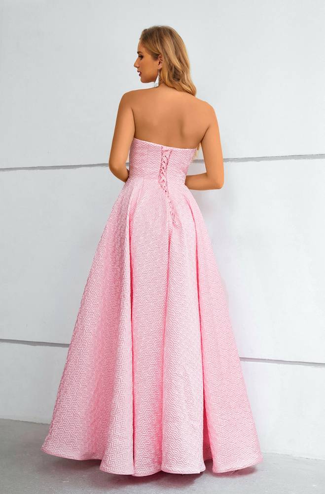 Pink Strapless A-Line Floor-Length Satin Prom Dresses