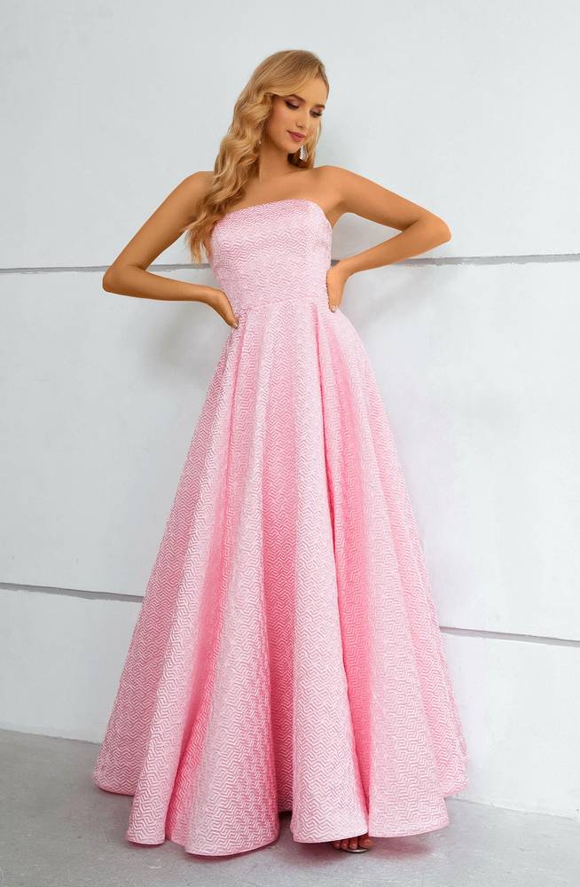 Pink Strapless A-Line Floor-Length Satin Prom Dresses