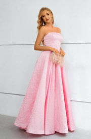 Pink Strapless A-Line Floor-Length Satin Prom Dresses