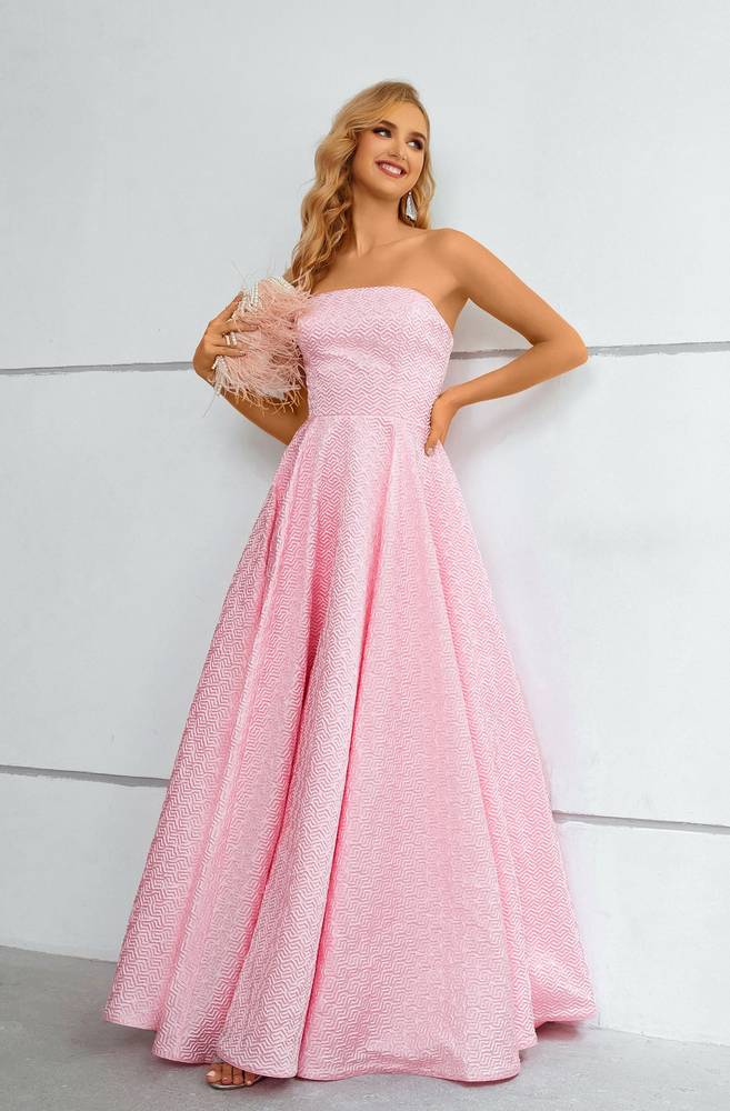 Pink Strapless A-Line Floor-Length Satin Prom Dresses