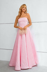 Pink Strapless A-Line Floor-Length Satin Prom Dresses