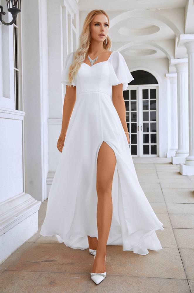 Sweetheart Flutter Sleeves A-Line Chiffon Wedding Dresses