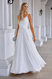 Trendy V-Neck Ankle-Length A-Line Chiffon Wedding Dresses Spaghetti Straps